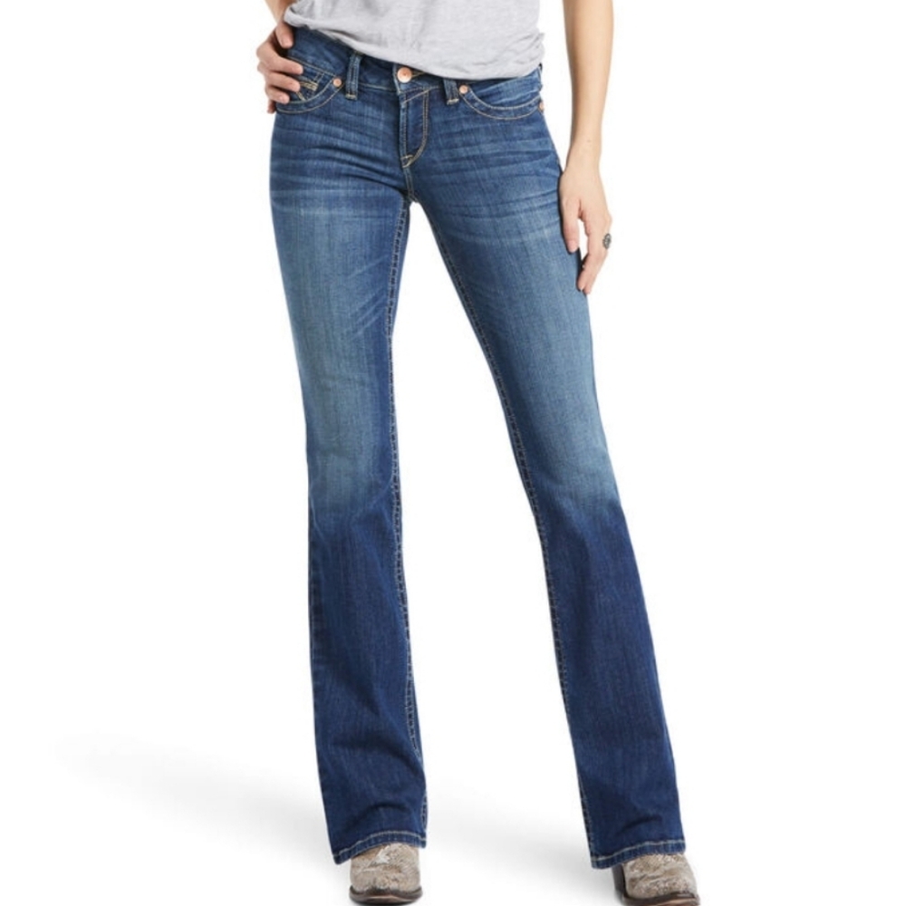 Ariat R.E.A.L Denim Arrow Fit Virginia Mid Rise Medium Wash Boot Cut Jean